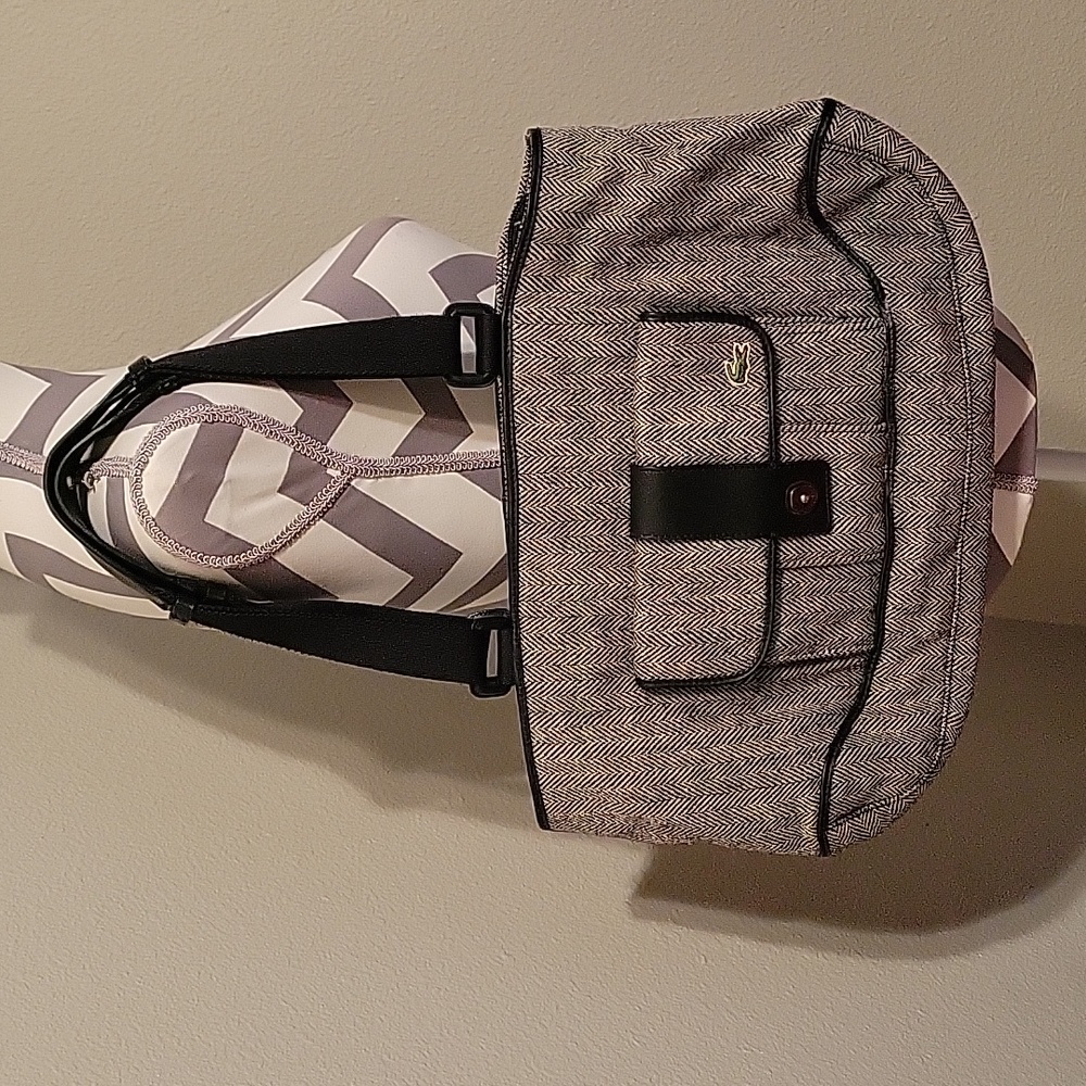 Lacoste Tweed Herringbone & Leather Shoulder Bag